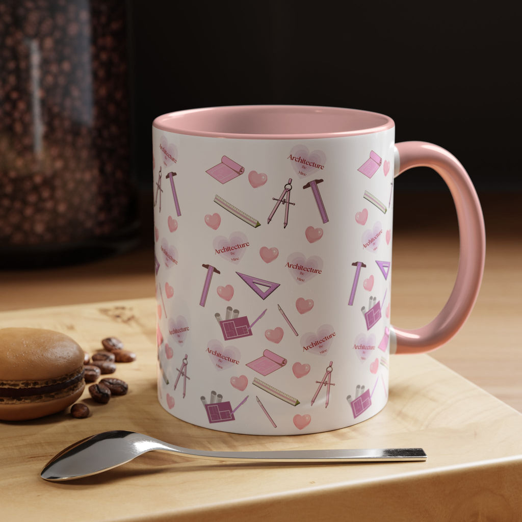 Pink Architect Tools Accent Coffee Mug — Cute CAD & Drafting Pattern for Architects, Designers, Gifts for Students