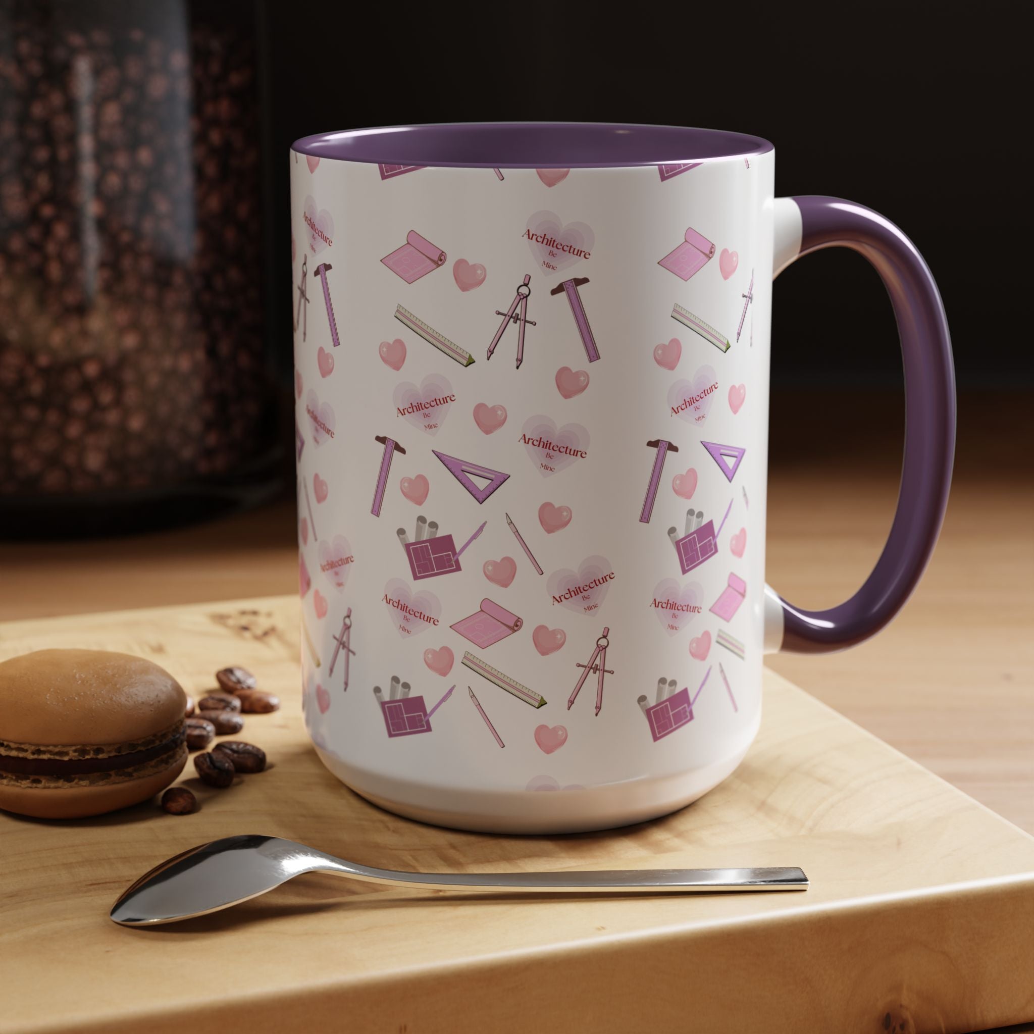 Pink Architect Tools Accent Coffee Mug — Cute CAD & Drafting Pattern for Architects, Designers, Gifts for Students