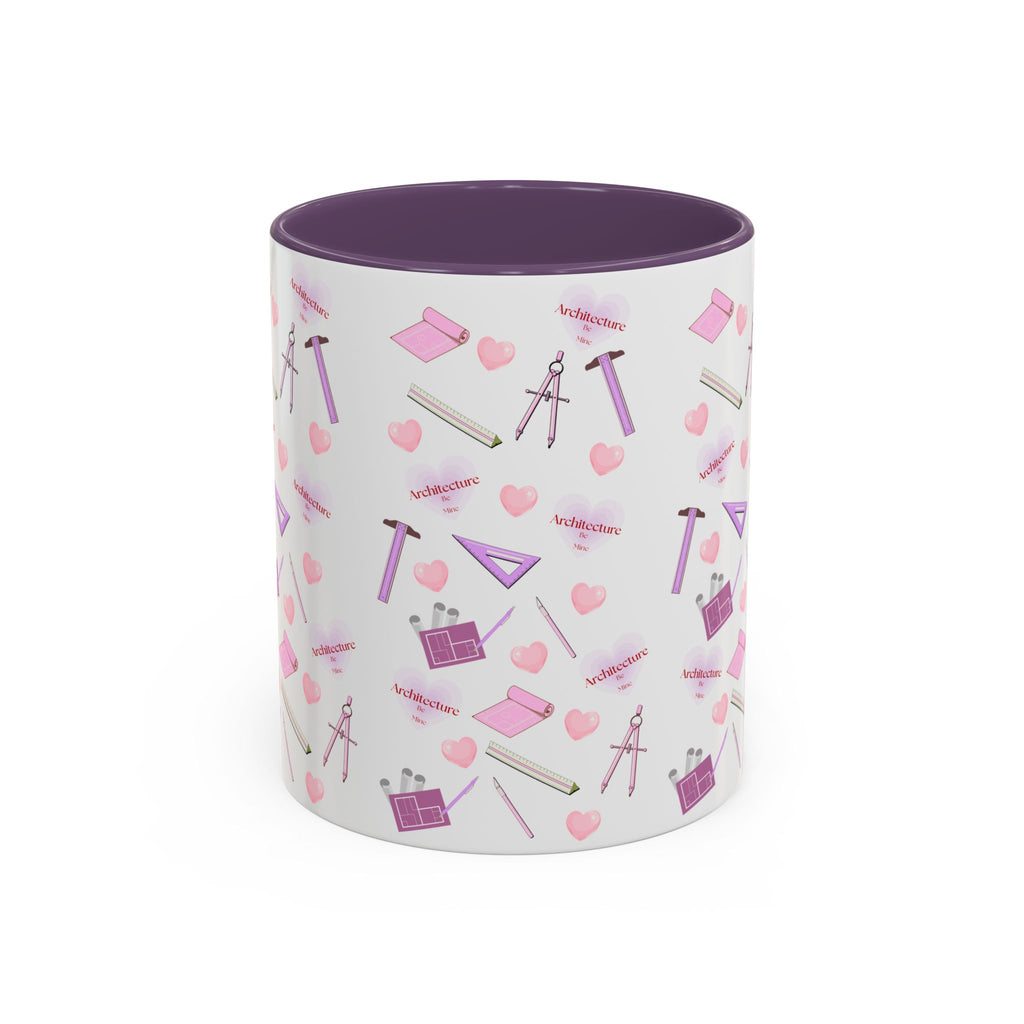 Pink Architect Tools Accent Coffee Mug — Cute CAD & Drafting Pattern for Architects, Designers, Gifts for Students