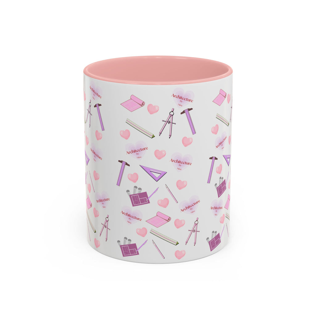 Pink Architect Tools Accent Coffee Mug — Cute CAD & Drafting Pattern for Architects, Designers, Gifts for Students