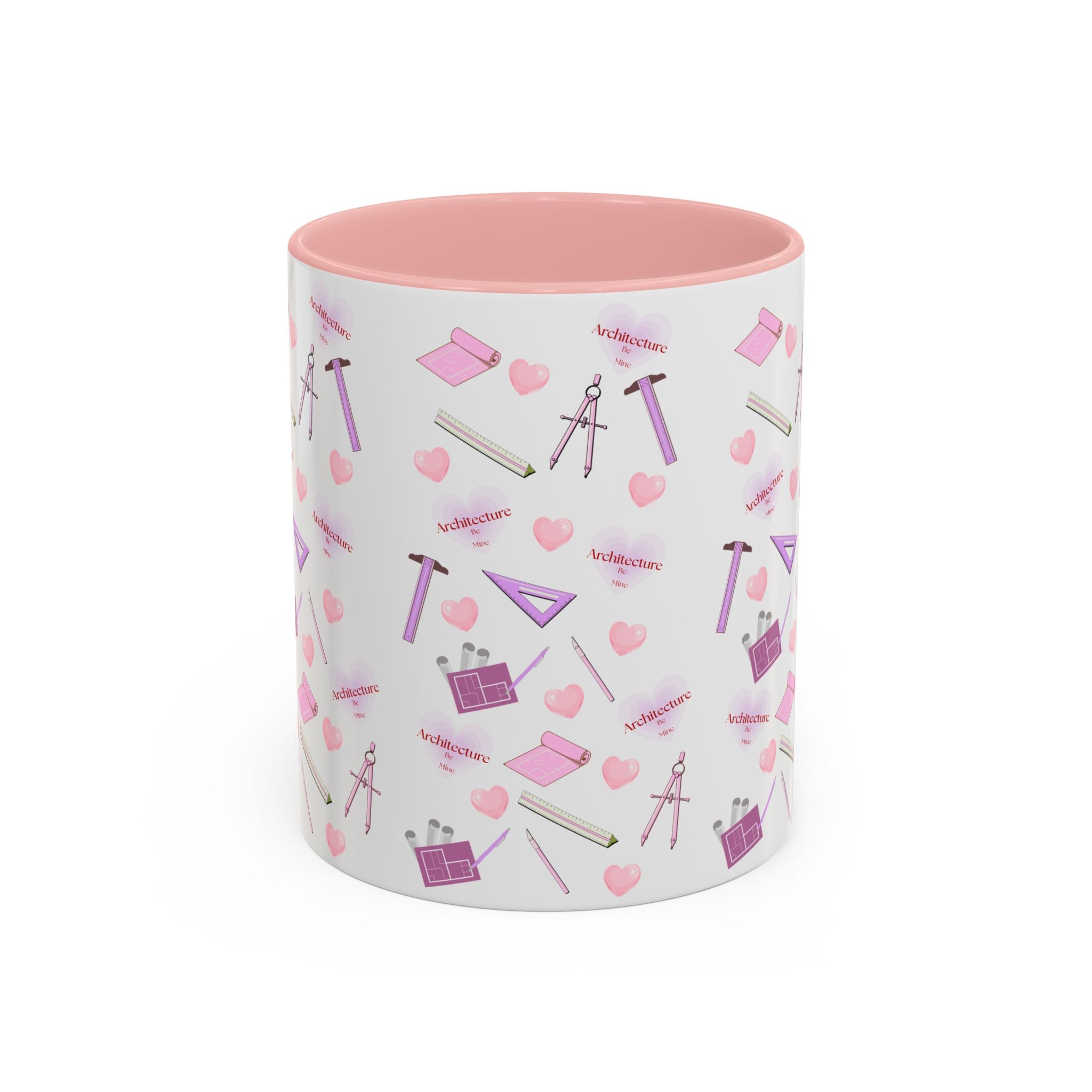 Pink Architect Tools Accent Coffee Mug — Cute CAD & Drafting Pattern for Architects, Designers, Gifts for Students