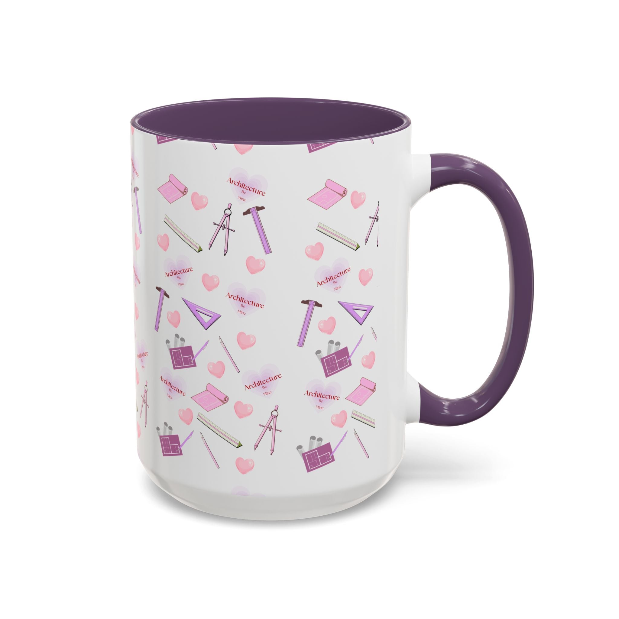 Pink Architect Tools Accent Coffee Mug — Cute CAD & Drafting Pattern for Architects, Designers, Gifts for Students