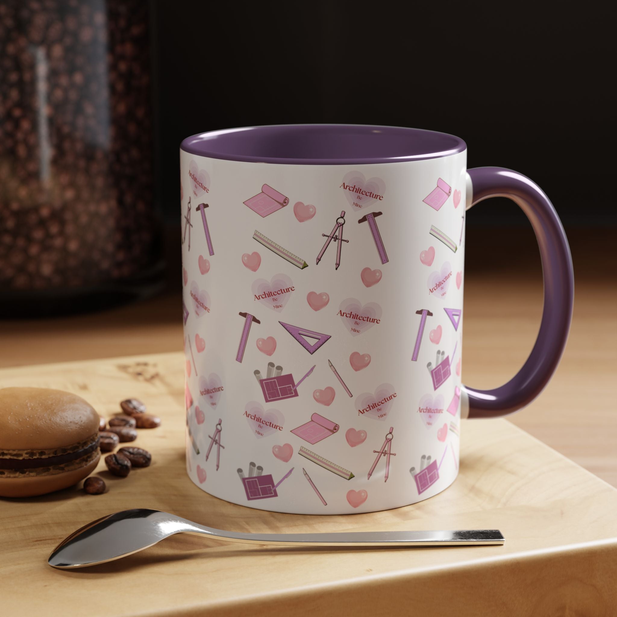 Pink Architect Tools Accent Coffee Mug — Cute CAD & Drafting Pattern for Architects, Designers, Gifts for Students