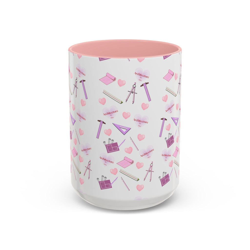 Pink Architect Tools Accent Coffee Mug — Cute CAD & Drafting Pattern for Architects, Designers, Gifts for Students
