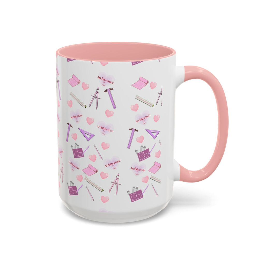 Pink Architect Tools Accent Coffee Mug — Cute CAD & Drafting Pattern for Architects, Designers, Gifts for Students