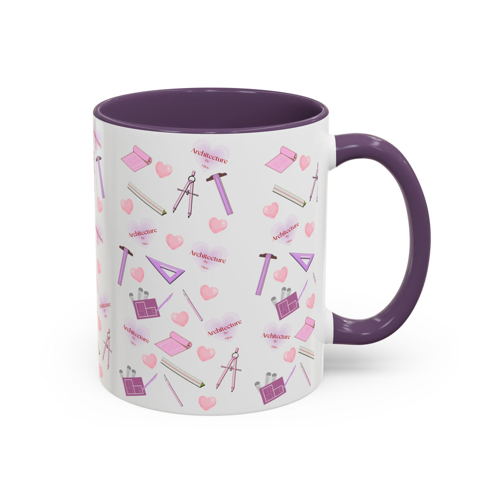 Pink Architect Tools Accent Coffee Mug — Cute CAD & Drafting Pattern for Architects, Designers, Gifts for Students